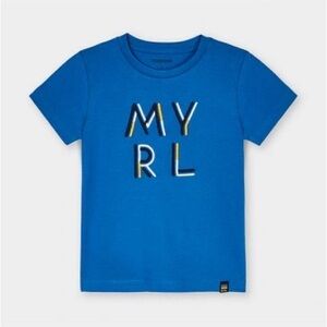 Size 4 Boys Mayoral Vibrant Blue Kids Tee with Graphic Letters